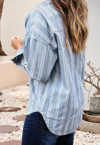 STRIPED DENIM BUTTON UP