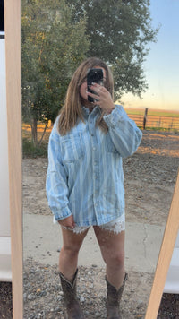 STRIPED DENIM BUTTON UP
